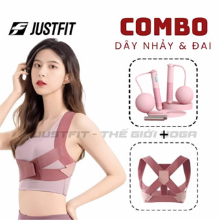 COMBO Dây nhảy không dây đếm số giảm cân và đai chống gù lưng JUSTFIT bảo vệ vòng 1, định hình khi tập yoga, gym
