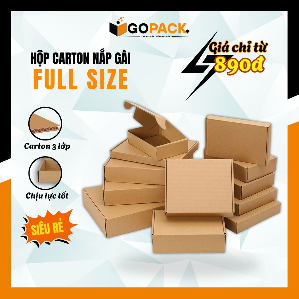 [COMBO 10] Hộp Carton Nắp Gài ĐẦY ĐỦ KÍCH THƯỚC hộp giấy đóng gói hàng hóa cứng cáp giá rẻ - GOPACK