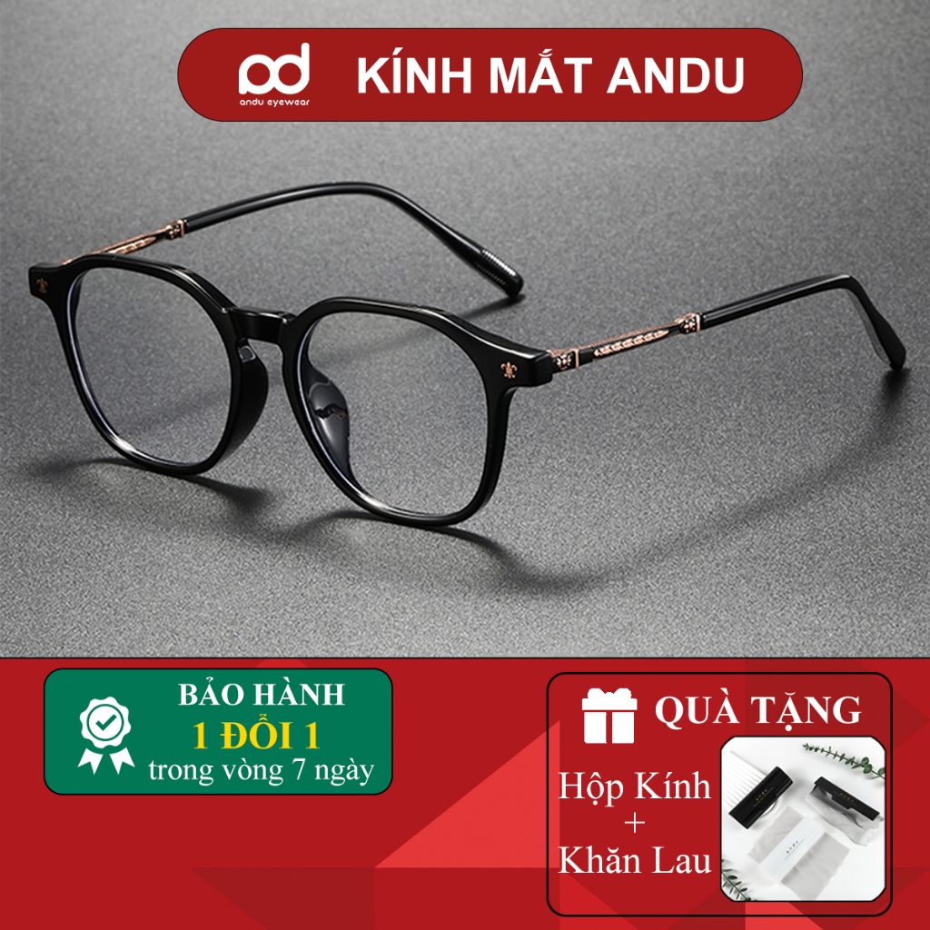 Gọng kính cận thời trang nam nữ ANDU form vuông thời trang hoạ tiết CH 86081