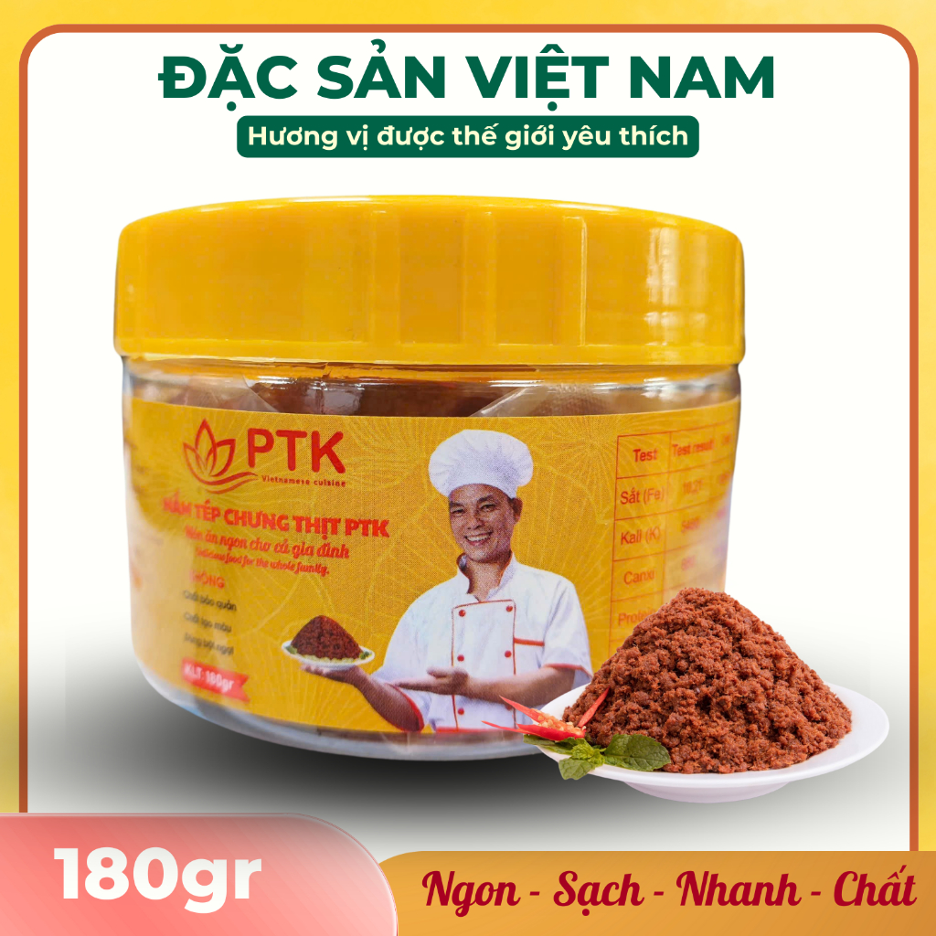 Mắm Tép Chưng Thịt PTK – Đặc Sản Việt Nam – Đạt Chuẩn ISO 22000, OCOP 4 sao,Hộp 180g(Vị Không Cay)