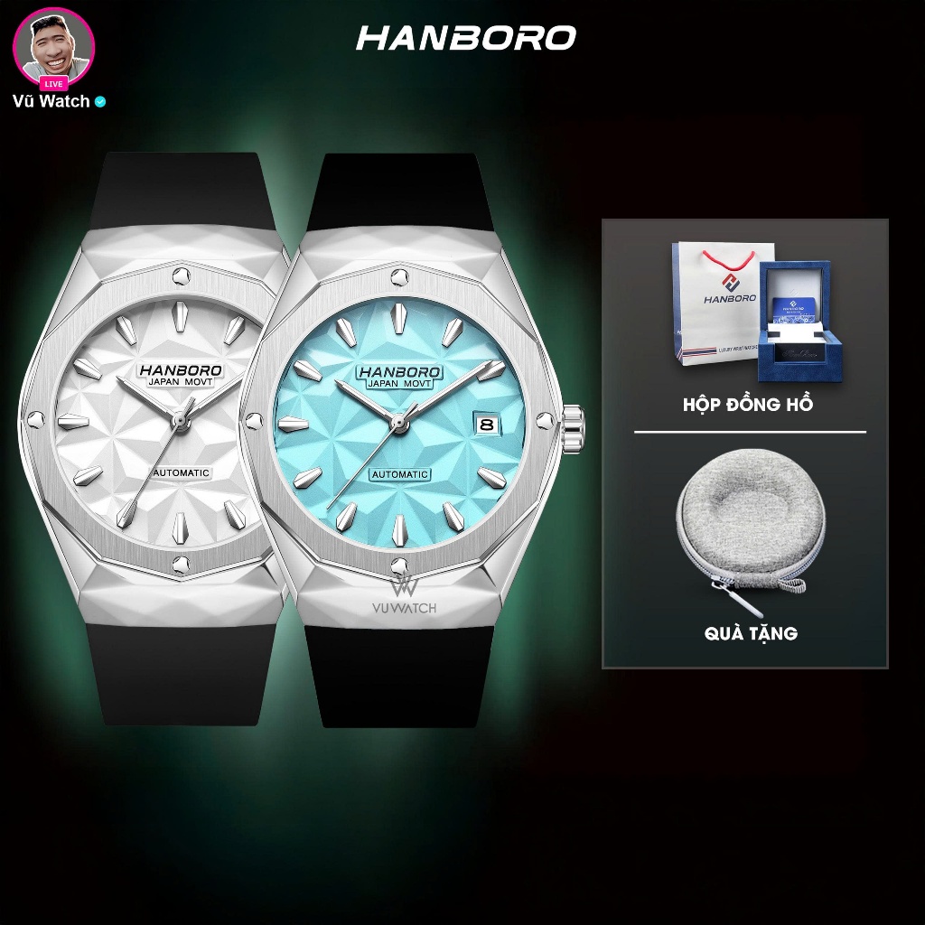 Đồng Hồ Nam Cơ HANBORO 725-1 | Tặng 1 chiếc bóp đựng | Nhà phân phối ĐỘC QUYỀN Vũ Watch
