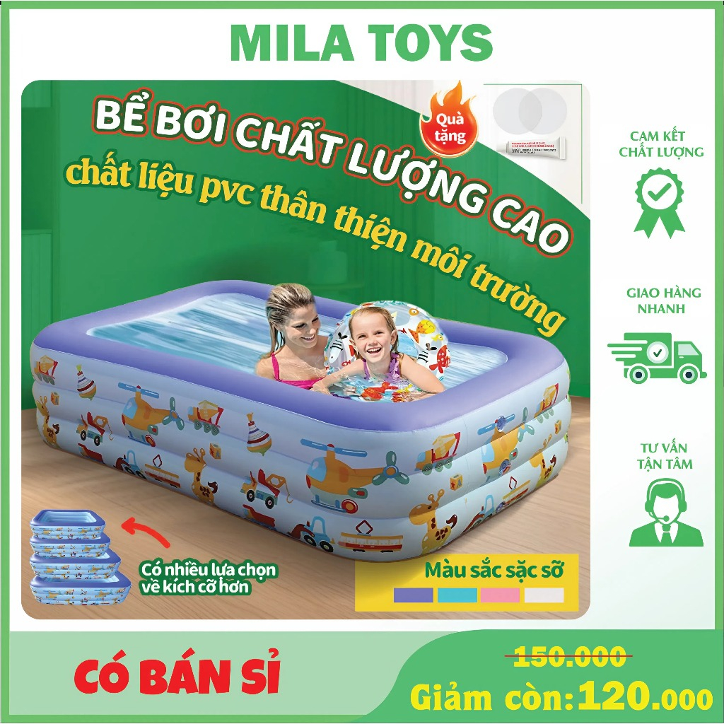 Hồ bơi cho bé, bể bơi phao, hồ bơi tại nhà (Tặng keo vá)