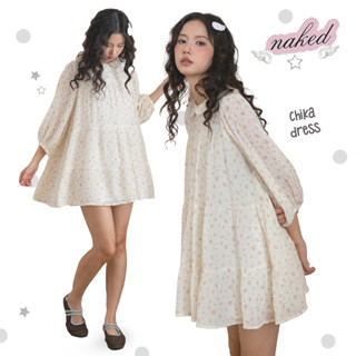 Đầm babydoll hoa nhí nữ NAKEDbyV váy hoa xoè có cổ tay dài CHIKA DRESS