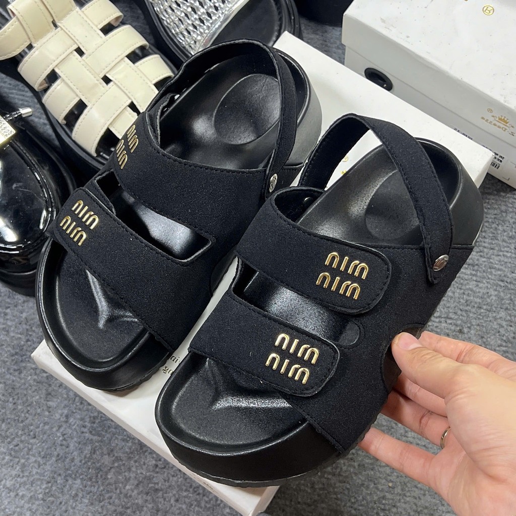 Dép sandals nữ xinh quai da đế cao Dép nữ quai ngang đi học đeo được 2 kiểu thoải mái DU30