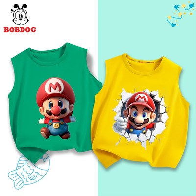 BST áo ba lỗ bé trai BOBDOG, áo thun chất liệu cotton thoáng mát in hình MARIO cute cho bé