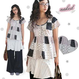 Áo babydoll cổ tròn nữ NAKEDbyV áo sơ mi kiểu cổ tròn vintage EMI TOP