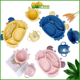Set khay ăn dặm lúa mạch 6 món hình cua cho bé ăn dặm