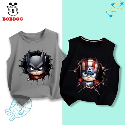 Áo ba lỗ bé trai BOBDOG form thoải mái cho bé 12-45kg vải cotton nhẹ mát in hình siêu anh hùng
