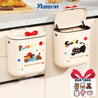  Thùng Đựng Rác Treo Tủ Bếp Chấm Bi Dễ Thương Dung Tích 12L MAISON Thùng Rác Treo Tường Nhà Tắm Nắp lật Thông Minh 