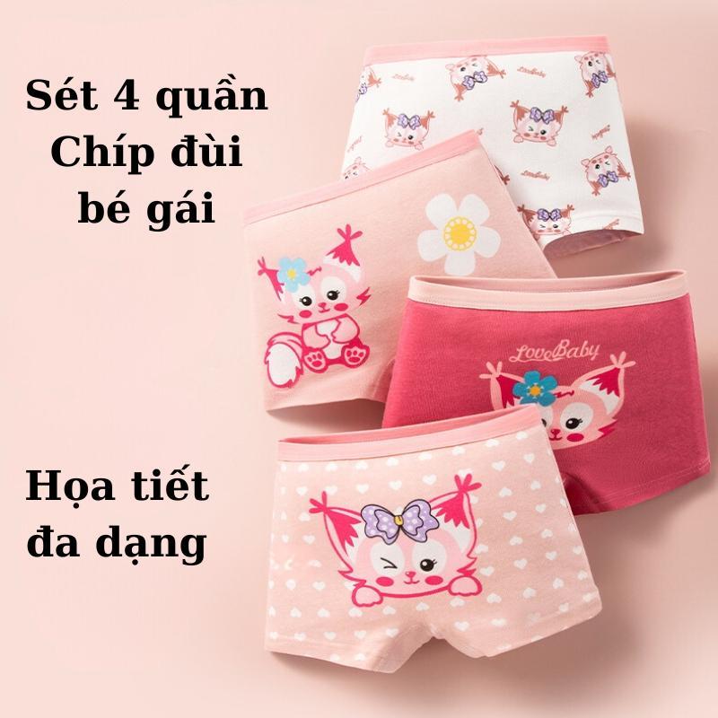 Sét 4 Quần Chíp Đùi Bé Gái Hình In Cute Siêu Đáng Yêu, Chất Liệu Cotton Cao Cấp Thấm Hút Tốt Và Không Hại Cho Da Bé CD04