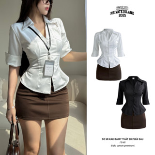 [CÓ TÁCH SET] SET ÁO SƠ MI KAKI FAIRY CÓ DÂY THẮT EO PHÍA SAU FFCLUB MIX