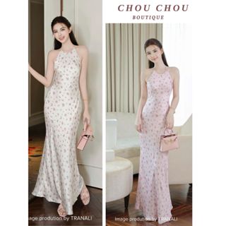    Sẵn - Hỏa Tốc   Đầm Lụa Cổ Yếm Hoa Nhí Chuẩn TRÂN ALI Dáng Dài Đuôi Cá 2 Màu 