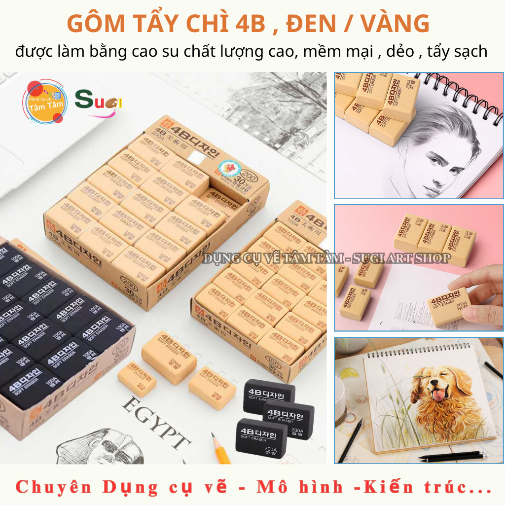 [ Tâm Tâm ] Gôm 4B Hàn Quốc ,Gôm tẩy chì đen 4B, gôm vàng 4B, Dẻo tẩy sạch chì