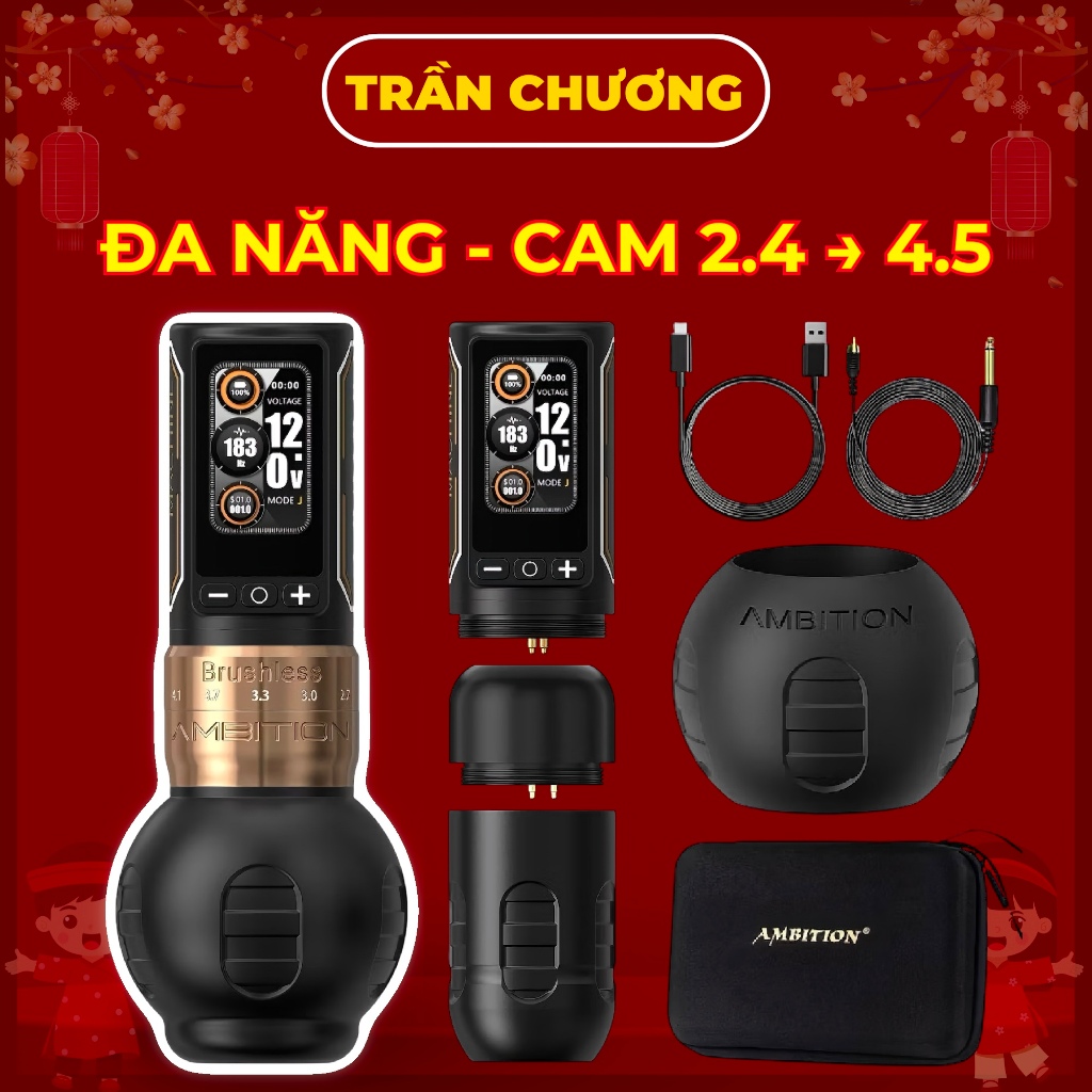  Máy xăm tattoo Ambition Ninja Max 280 | Máy pen không dây đa năng Stroke 2.4 - 4.5mm | 8 giờ pin 