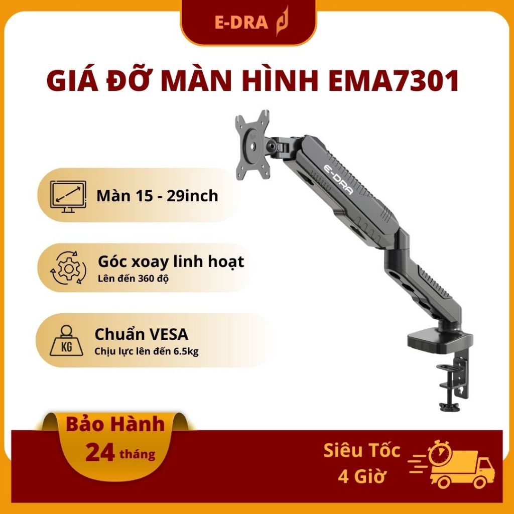 Tay treo màn hình Arm Gaming EDRA - EMA7301 PISTON KHÍ hỗ trợ màn hình 15-29 inch Hàng chính hãng