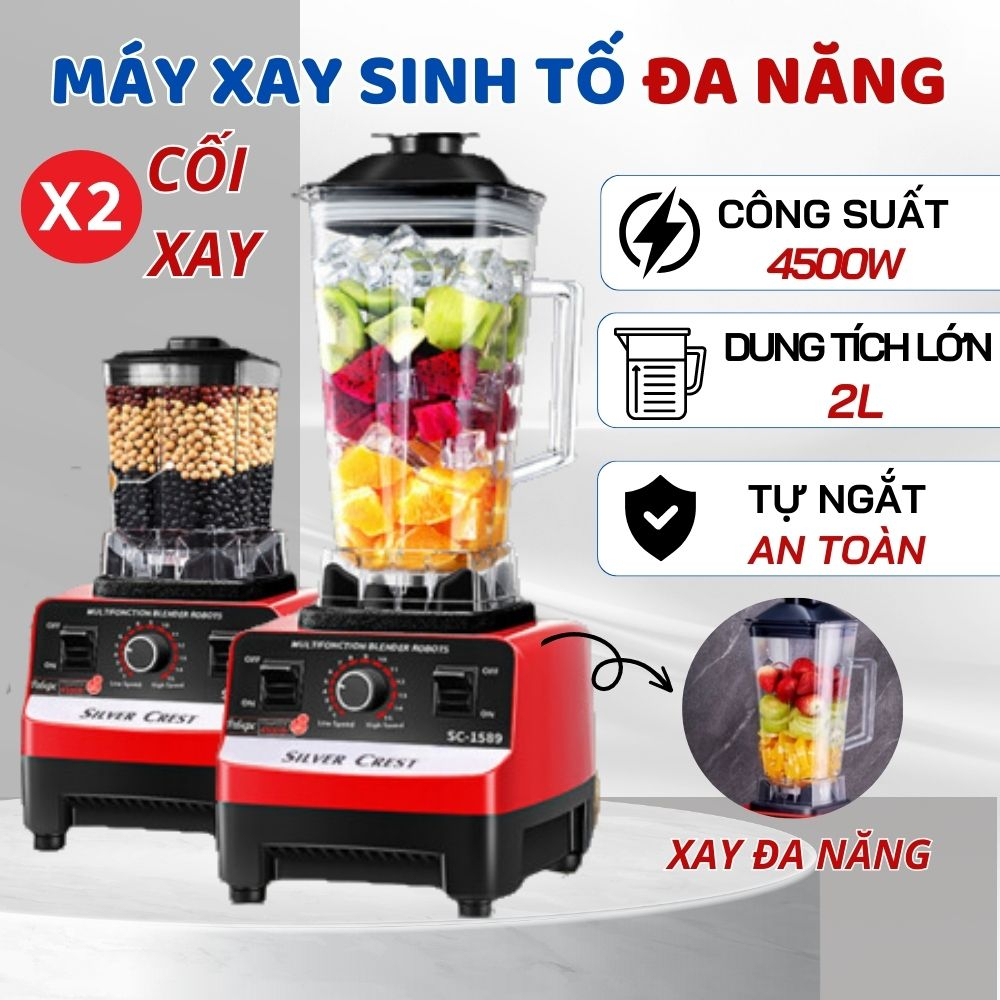 Máy Xay Sinh Tố Đa Năng SILVER CREST SC-1589 Máy Xay Công Nghiệp 2 Cối Xay Công Suất 4500W