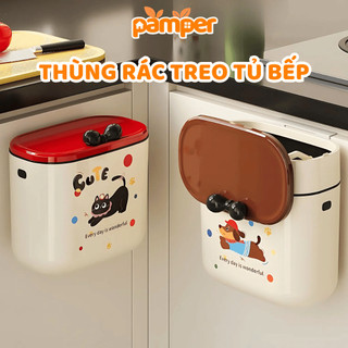 Thùng Rác Treo Tủ Bếp Nắp Lật Thông Minh, Thùng Rác Phòng Tắm 12L PAMPER Hình Chấm Bi Đáng Yêu