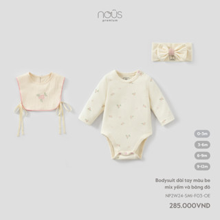 Nous Baby Set mix phụ kiện Bộ bodysuit dài tay kèm yếm và băng đô cho bé gái in họa tiết xinh xắn dưới 10.5kg BST T8