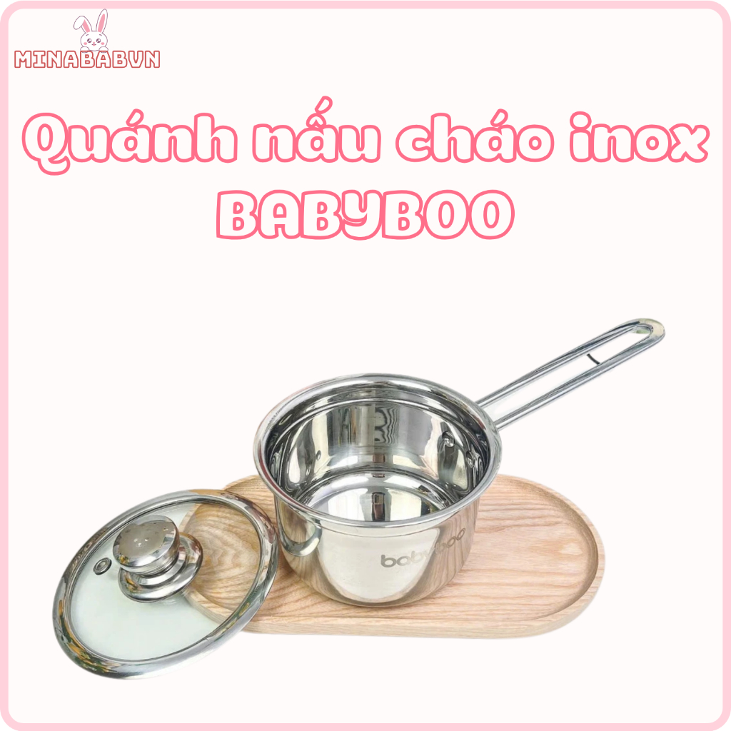 (TẶNG KÈM PHỚI) Nồi quánh inox nấu cháo Babyboo 14cm, Nồi quánh inox nấu cháo ăn dặm cho bé dùng đượ