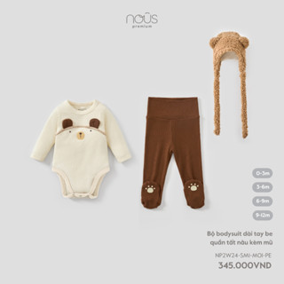 Nous Baby Bộ bodysuit kèm quần tất, mũ lông cho bé trai bé gái phối màu mềm ấm cho bé dưới 10.5kg BST T8