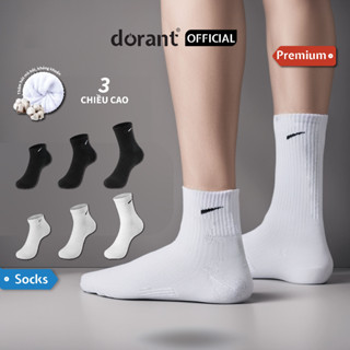 Combo 10 đôi tất thể thao NIKÈ trắng đen thể thao, vớ nam nữ trơn cotton dệt kim, thấm hút mồ hôi ngăn mùi DORANT studio