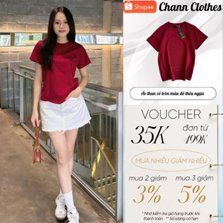 Áo phông nữ ngắn tay, áo thun cổ tròn màu đỏ thêu ngựa phong cách năng động dễ phối đồ Chann Clothes HCOM25001