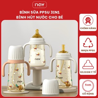 Bình sữa PPSU, bình hút nước cho bé PPSU NAY 3IN1 cổ rộng núm ti siêu mềm chống sặc chống đầy hơi an toàn cho bé