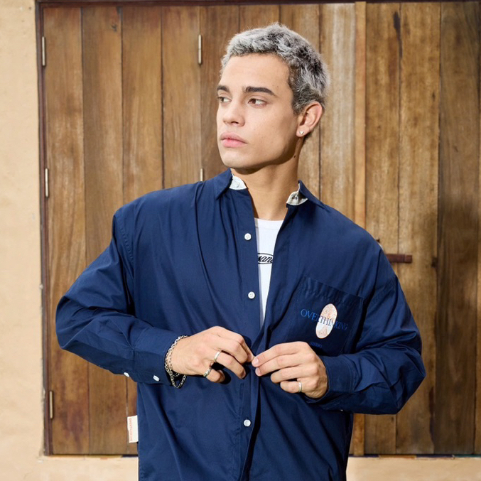 Áo Sơ Mi Nam Dài Tay Form Oversized – Overthinking Studio – Cotton Kaki – Xanh Navy
