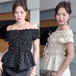 (MẶC 4 KIỂU) Áo Smocking Trễ Vai Nữ SAIGONESE Hoạ Tiết Chấm Bi Nhún Bo Đan Dây Mặc 4 kiểu Mùa Hè m6032