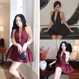  VÁY YẾM XẺ CỔ V XẾP LI DÁNG NGẮN TÙNG XOÈ SANG CHẢNH L1 