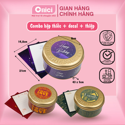 Combo hộp thiếc, sticker, thiệp tự chọn đựng bánh tiramisu, bánh olong ONICI