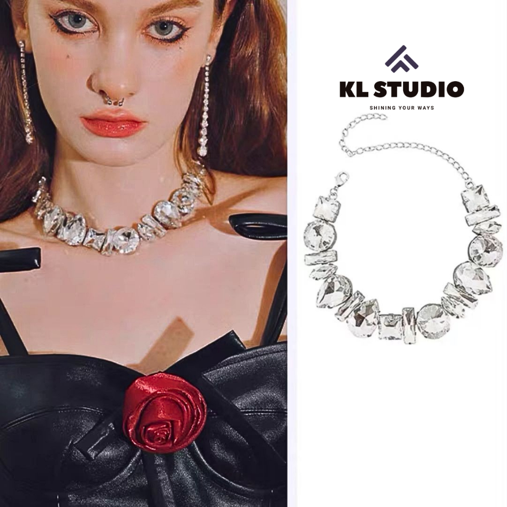 Vòng cổ choker KL.STUDIO Đính Đá To Bản Đi Tiệc Dây Chuyền Đi Tiệc Đá Khối Sang Chảnh - N92