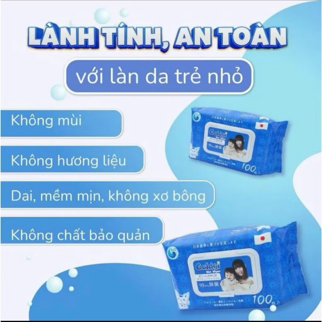 (Nhà Của Sữa) Khăn Giấy Ướt Kháng Khuẩn Goldgi Cao Cấp - Gói 100 Tờ
