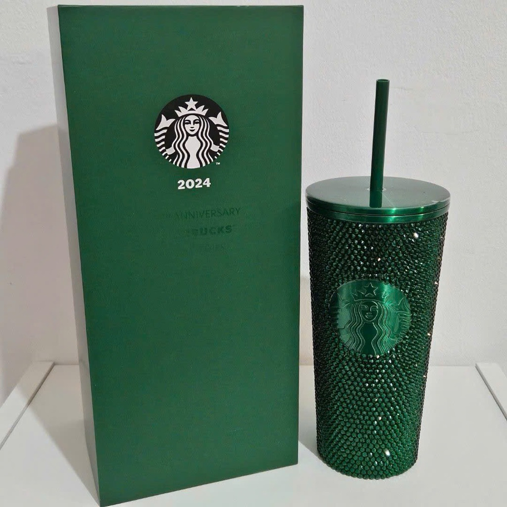 Ly giữ nhiệt Starbucks đính đá Rhinestone 500ml, Bình nước inox 340 nắp kín fullbox hãng kèm ống hút