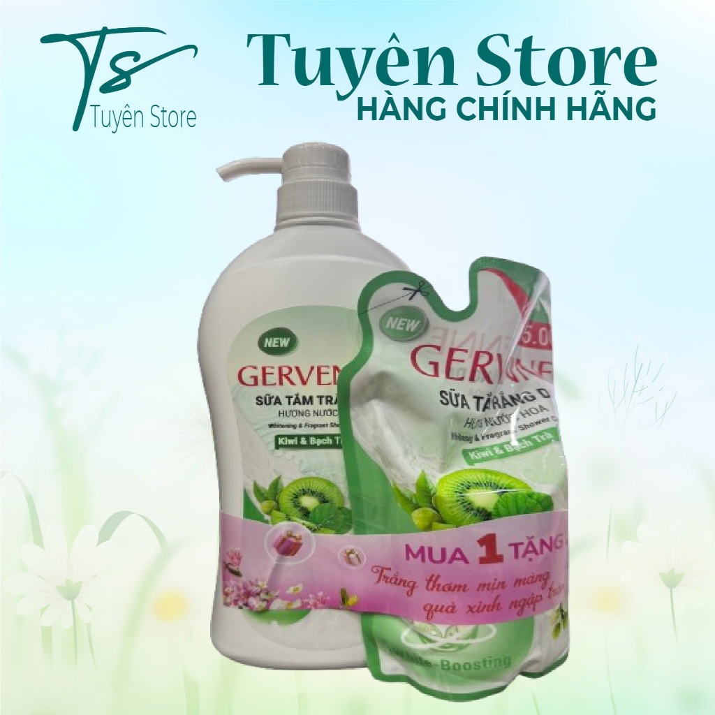 Sữa Tắm Gervenne Trắng Da Chai 1.2K Tặng Túi Sữa Tắm 600g/ Chai 900 Tặng Túi 450g/ Tặng Lăn