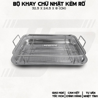  Bộ Khay Kèm Rổ Ráo Inox - Khay Inox Kèm Vỉ Lưới 