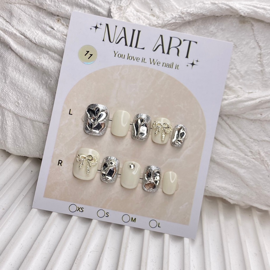 L3001 Nail Box Móng Tay Giả Đính Đá Trang Sức Bạc Tráng Gương Phong Cách Thời Thượng Hot Trend 2025 | BigBuy360 - bigbuy360.vn