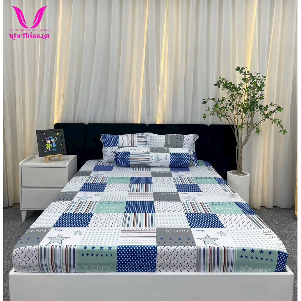 Bộ ga nệm 4 món thun cao cấp Thắng Lợi 1m6x2m dành cho nệm cao 15-20cm