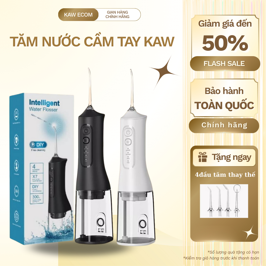 Máy Tăm Nước KAW Hàng Chính Hãng Fullbox Phụ Kiện Kèm 4 Đầu Tăm Khác Nhau
