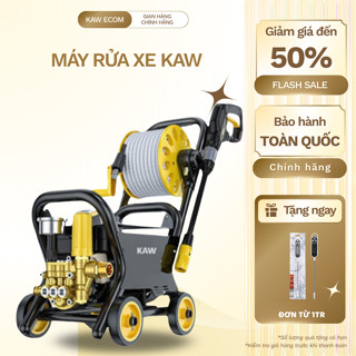 Máy rửa xe bán công nghiệp mới chính hãng KAW siêu mạnh, Có rulo cuốn 15M dây và khung 4 bánh xe