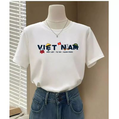 Áo phông nữ dáng rộng NA03 in chữ Việt Nam Độc Lập Tự Do Hạnh Phúc chất thun cotton co giãn 4 chiều Loza G0417