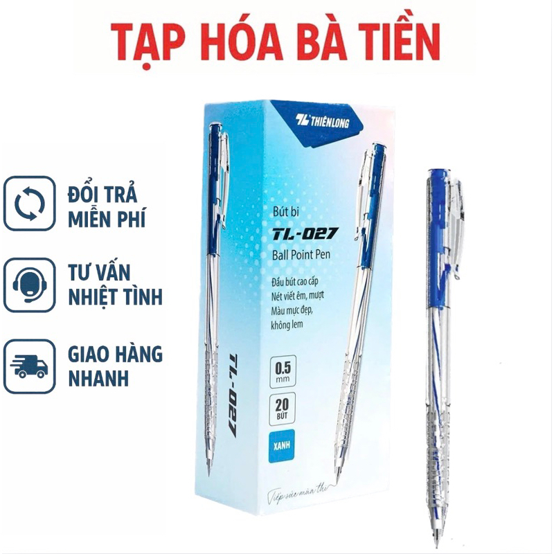 [Combo 20 cây] Bút bi Thiên Long TL-027 – Ngòi 0.5mm nét mảnh, viết êm, thay ruột tiện lợi