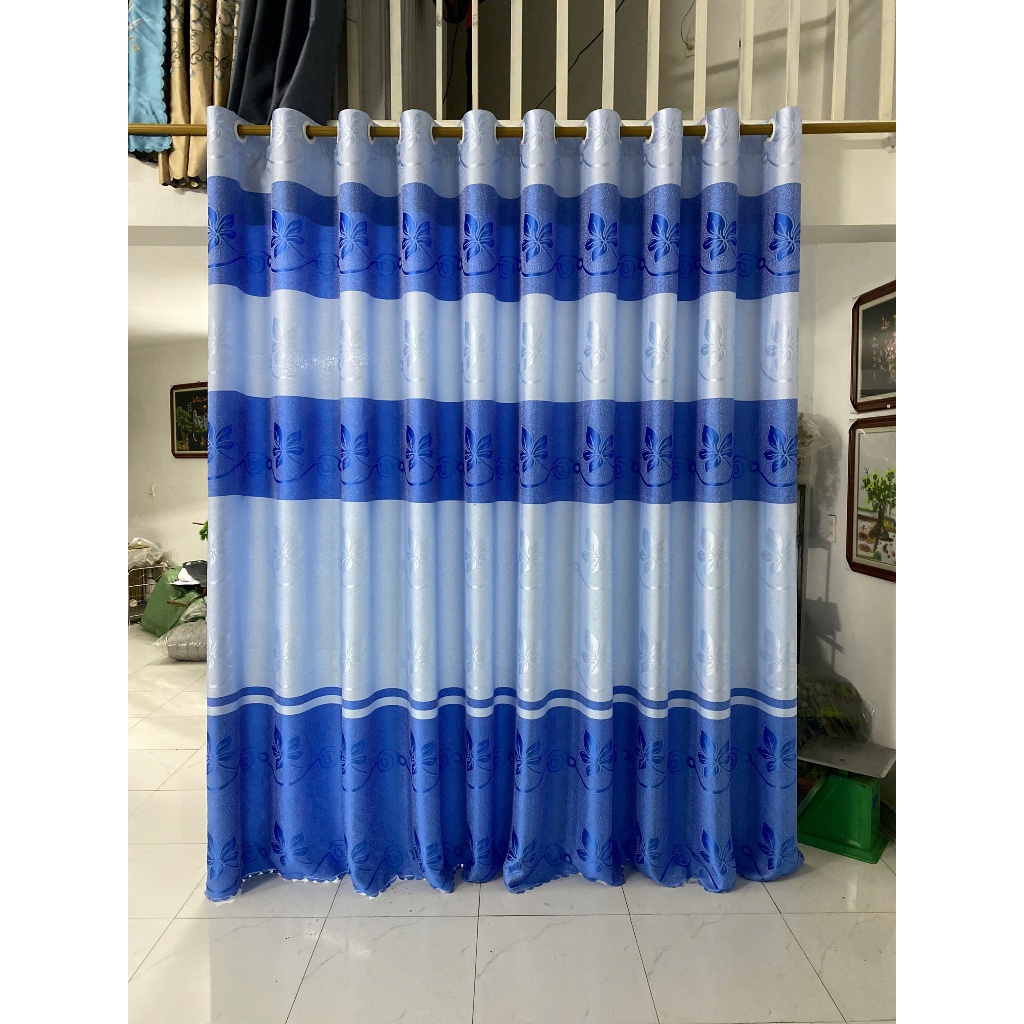 Rèm gấm xanh biển họa tiết lá phong màu đẹp hợp rèm cửa chính,rèm cửa sổ ,rèm ngăn phòng,rèm gác