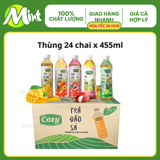 [Thùng 24 Chai x 455ml] Trà Hoa Quả Cozy Đào Sả/ Vải/ Tắc/ Ôỉ/ Xoài_Chai 455ml. Shop Mint Mint.