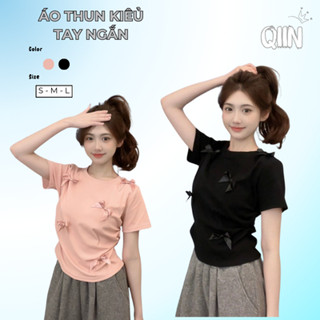 Áo Croptop Nữ Nơ Bo Chun Đơn Giản, Áo Kiểu Xinh Ôm Body Dáng Baby Tee Ngắn A76 QIIN BOUTIQUE