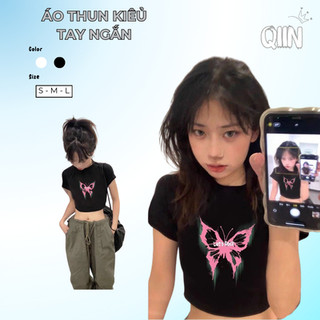 Áo Phông Ngắn Tay Màu Đen Hot Girl Ngọt Ngào Phong Cách Đường Phố A121