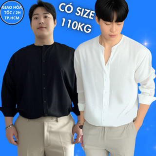 Áo sơ mi nam tay dài bigsize SHOP LẠC LẠC, vải linen xước thoáng mát , form rộng , có size 100kg