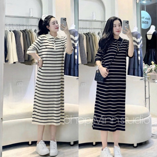 [Minn.studio] Váy Len MTG Kẻ cộc tay thêu ngực, cổ Khoá  (Hàng QC loại 1)