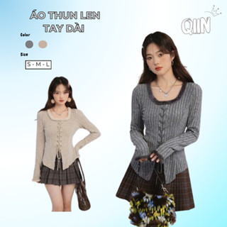 Áo Len Cardigan Cổ Vuông Phối Viền Lông, Áo Len Kiểu Dài Tay Phong Cách Hàn Quốc Qiin Boutique A150