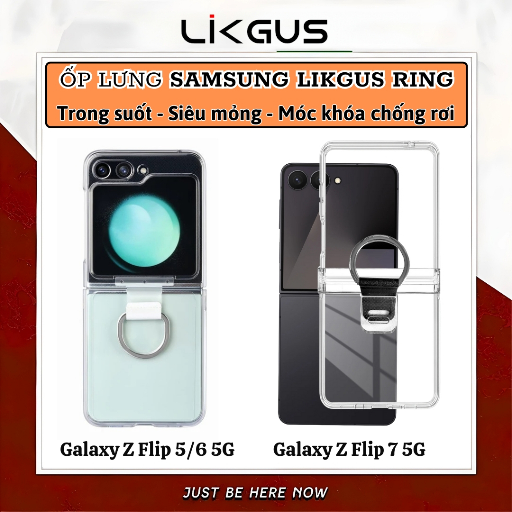 Ốp lưng chống sốc trong suốt kèm iring Cover Ring cho Samsung Galaxy Z Flip 5 6 7 5G